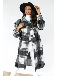 Plaid Printed Long Overcoat Jacket