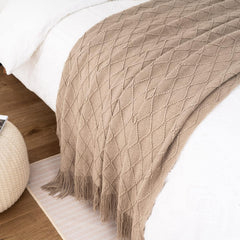 Khaki Decorative Throw Blanket for Couch and Bed, Boho Taupe Design, 50" x 60"