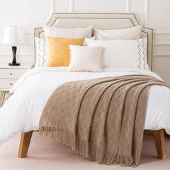 Khaki Decorative Throw Blanket for Couch and Bed, Boho Taupe Design, 50" x 60"