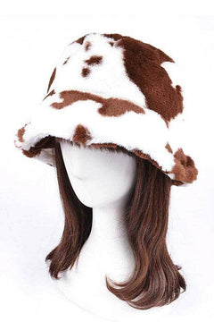 Trendy Cow Print Faux Fur Bucket Hat for Ultimate Style