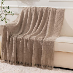 Khaki Decorative Throw Blanket for Couch and Bed, Boho Taupe Design, 50" x 60"