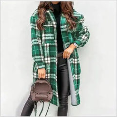 Plaid Printed Long Overcoat Jacket