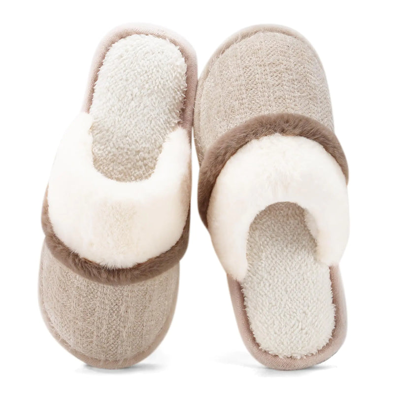 Cozy Slippers for Women Indoor and Outdoor Fuzzy House Shoes with Memory Foam Anti-Skid Sole Gifts for Women Mom Ladies 5-6 Women/3-4 Men Beige