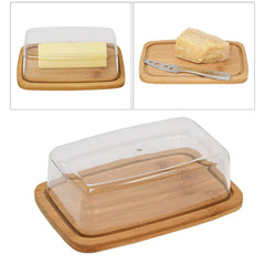 Square Bamboo Butter Dish Creative Rectangular with Glass Lid for Home