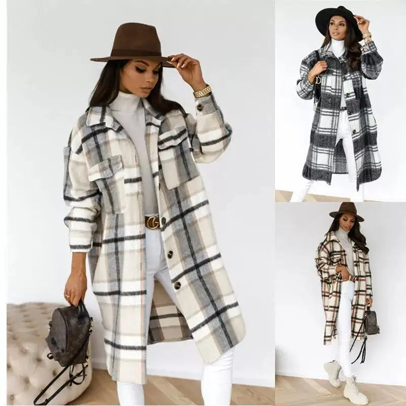 Plaid Printed Long Overcoat Jacket