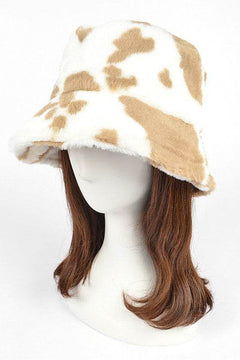 Trendy Cow Print Faux Fur Bucket Hat for Ultimate Style