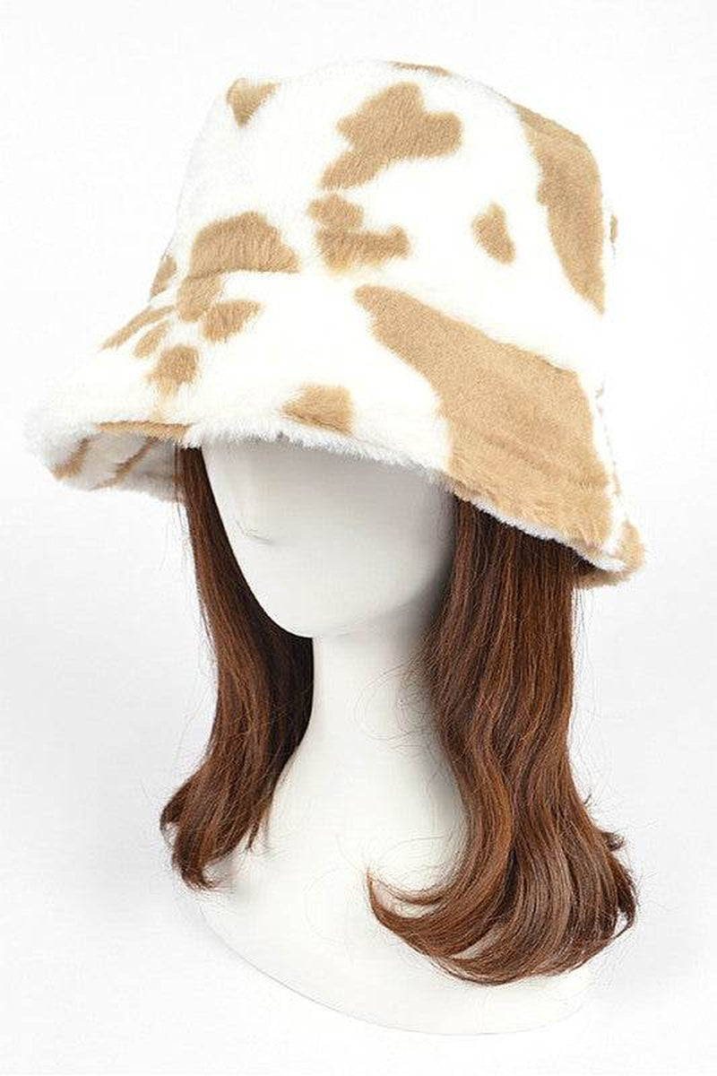 Trendy Cow Print Faux Fur Bucket Hat for Ultimate Style