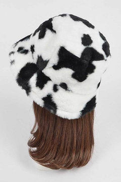 Trendy Cow Print Faux Fur Bucket Hat for Ultimate Style