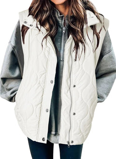 Cropped Puffer Vest Women Lightweight Quilted Stand Collar Sleeveless Jackets Button Zip Up Warm Coat Outerwear X-Large White