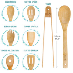 Wooden Spoons for Cooking 7-Pack - Bamboo Kitchen Utensils Set for Nonstick Cookware