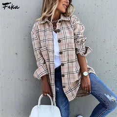 Oversize Women's Plaid Shirt Jacket